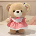Cute teddy bear plush toy wearing a lovely pink princess dress with white lace and cute bow. - Pink Dress Style / 26cm / Pink