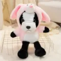 Süßes Plüschtier, schwarz-weißer Hund mit rosa Tierkapuze, weiches Kuscheltier Geschenk. - Hasen-Kostüm