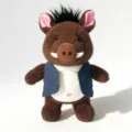 Süßes Wildschwein Plüschtier mit blauer Jeanswesten weiche Stofftier Puppe für Kinder - Braun / 31cm