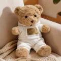 Cute teddy bear plush toy wearing a white hoodie and pants, soft stuffed doll for kids and gift. - 30cm / Hoodie Style / Off White
