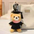 Cute graduation bear plush keychain soft toy with cap and gown for keys bag pendant - Light Brown Bear / Pink Scarf
