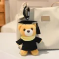 Cute graduation bear plush keychain, soft toy with doctoral hat and gown, perfect bag charm. - Light Brown Bear / Yellow Scarf