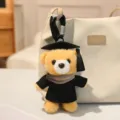 Cute graduation bear plush toy keychain, mortarboard hat and uniform design, perfect bag accessory. - Light Brown Bear / Grey Scarf