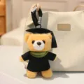 Cute graduation bear keychain, soft plush doll with academic cap, ideal bag charm accessory for girls. - Light Brown Bear / Green Scarf