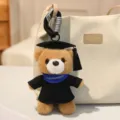 Süßer Abschluss Bär Plüsch Schlüsselanhänger, weiches Stofftier Plüschtier mit Doktorhut. - Dunkelbrauner Bär / Blaues Halstuch