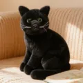 Cute black cat plush toy, sitting kitten doll with green eyes for kids cozy room decor. - Black Cat - Sitting / 26cm