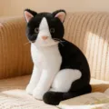 Cute black and white cat plush toy sitting doll, soft children soothing companion toy. - Cow Cat - Sitting / 26cm