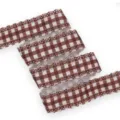 Nastro grosgrain a quadri marrone da 30mm con bordo in pizzo traforato per accessori fiocchi. - Marrone Bianco Quadri Pizzo