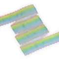 Nastro grosgrain sfumato da 30mm con bordo in pizzo traforato, materiale fai da te. - Sfumato Arcobaleno Pizzo