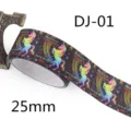 Nastro grosgrain stampato con unicorno 25mm di larghezza per artigianato e confezione regalo - Stile DJ-01 (Unicorno Nero Arcobaleno) / Larghezza 25mm, Lunghezza 5 Yardas (4.5m/Rotolo)