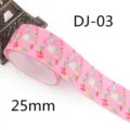 Nastro grosgrain stampato unicorno rosa 25mm di larghezza per fiocchi fai da te e regali. - Stile DJ-03 (Unicorno Rosa Fiore Piccolo) / Larghezza 25mm, Lunghezza 5 Yardas (4.5m/Rotolo)