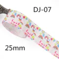Nastro grosgrain unicorno 25mm stampato a caldo tessuto per fiocchi DIY e pacchi regalo - Stile DJ-07 (Unicorno Bianco Globos)