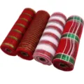 4 Rollen Weihnachts Deko Netz Band 26cm rot weiss gruen gestreift Basteln DIY. - Rot Grün Weihnachten Karo Set (4 Bände)