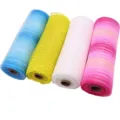 4 Rollen buntes Deko-Netzband 26cm breit fuer DIY Festival Geschenkverpackung Basteln - Blau Gelb Rosa Weiß Hell Set (4 Bände)
