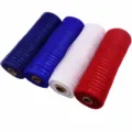 4 Rollen Metallic Deko Netzband 26cm DIY Feiertag Geschenkverpackung fur Party Deko - Dunkel Royal Blau Weiß Rot Set (4 Bände)