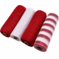 4 Rollen 26cm Deko Netzband rot weisse Streifen DIY Weihnachtsgeschenk Verpackung - Doppel Rot Weiß Rot Weiß Streifen Set (4 Bände)