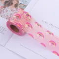 Pink sequin mesh ribbon with rainbow embroidery design, perfect for DIY crafts and party decor. - WSP-5 * 38mm*5 Meters