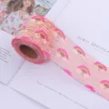 Pink sequin mesh ribbon with colorful rainbow embroidery for DIY crafts and festive party decor. - WSP-7 * 38mm*5 Meters