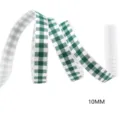 Green and white gingham ribbon, 10mm wide patterned fabric tape for gift wrapping crafts - Green Plaid Style / 10mm Width - 5 Yards/Roll