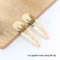 Golden water drop metal BB hair clips 7cm set of two simple daily hair accessories - Waterdrop BB Clip / 7cm / Gold
