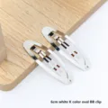 Silver metal oval BB hair clip, 6cm fashion hair accessories for daily wear and styling. - Oval Snap Clip / 6cm / White Gold