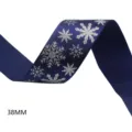 Blue Christmas ribbon with silver glitter snowflakes, 38mm wide satin for gift wrapping. - Dark Blue Silver Glitter Snowflake Style