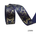 Navy blue Christmas ribbon featuring a charming gold glitter star pattern, measuring 22mm wide. - Dark Blue Gold Glitter Starry Sky Style