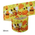 38mm cartoon bee printed grosgrain ribbon cute DIY handmade hair bow and lanyard 10 yards - Cartoon Bee Honeycomb Flower Pattern (M-21413-445) / 10 Yards