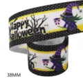 Halloween Grosgrain Ribbon 38mm Cartoon Witch Printed Fabric Ribbon for Party Decor - Style M-21610-812 / 10 Yards Pack