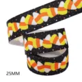 Black Halloween Grosgrain Ribbon 25mm Candy Corn Printed Fabric Trim for Craft Party - Style M-21610-813 / 10 Yards Pack