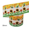 10 yards 38mm heat transfer ribbon cute cartoon bee sunflower printed DIY craft strap - Cartoon Bee Sunflower Grass Pattern (M-21413-448) / 10 Yards