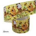 Cute cartoon panda bee printed ribbon 38mm wide yellow plaid fabric strap for DIY crafts crafting. - Panda Bee Honeycomb Yellow Plaid Pattern (M-21413-449)