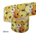 38mm printed grosgrain ribbon cute bee honeycomb daisy pattern for DIY crafts and hair - Bee Honeycomb Daisy Pattern (M-21413-451)