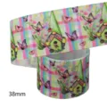 38mm wide heat transfer grosgrain ribbon with cute cartoon gnome and butterfly print for DIY crafts. - Multicolor Plaid Gnome Butterfly Pattern (M-21413-452)
