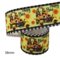 38mm heat transfer ribbon cute gnome bee pattern DIY lanyard craft decorative accessory - Yellow Base Black White Plaid Gnome Sunflower Truck Pattern (M-21413-454)