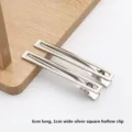 Pince a cheveux en metal argente carre creux, 6cm de long 1cm de large pour accessoire DIY. - Barrette Carrée Ajourée / 6cm / Argent