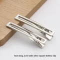 Pince à cheveux en métal argenté avec découpe carrée, 8 cm de long pour accessoires de bricolage. - Barrette Carrée Ajourée / 8cm / Argent