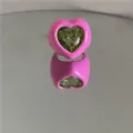 Grosse bague coeur en email rose avec pierre verte, bijoux de mode style ins tendance. - Rose rouge