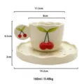 Bonito juego de taza y plato de café de cerámica con cereza 3D, taza de té estética 160ml. - Taza y Plato de Cereza Roja