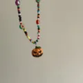 Halloween pompoen kraal ketting met kleurrijke houten kralen, handgemaakte feestelijke sieraden. - Pompoen Stijl (01)