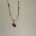 Halloween kralenketting met kleurrijke houten kralen en een schattige zwarte kat heksen hanger. - Zwarte Kat Heksenhoed Stijl (03)