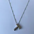 Zilveren grove letter T hanger ketting met kralenketting, stijlvolle mode sieraden voor dames. - Zilver T
