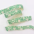Green floral cotton linen ribbon tape for DIY hair bows and handmade crafts decoration - 1 Yard 16mm / Green Floral (CP1)
