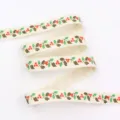 Cotton linen ribbon craft webbing with red berry print for DIY hair accessories crafts. - 1 Yard 16mm / Red Fruit Green Leaf (CP1)
