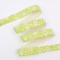 Green floral cotton linen ribbon tape for DIY hair accessories bow making and craft decor. - 1 Yard 16mm / Dark Green Floral (CP2)