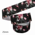 Cinta Grosgrain Floral Negra 25mm Estampado Rosa Tela para Costura DIY Artesanal - Estilo con Estampado de Rosas (M-21329-304) / Talla 10