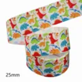 Cinta de grosgrain estampada con dinosaurio colorido de 25 mm para lazos de costura DIY - Estilo con Estampado de Dinosaurio (M-21329-305) / Talla 10
