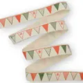 Cotton linen DIY ribbon with cute bunting print, perfect for handmade hair bows and decor. - CP5