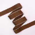 Brown grosgrain ribbon with white scalloped edge for DIY crafts, gift wrapping, and sewing. - Size 1 / CP7 (Coffee With White Edge)