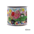 Drahtkanten Juteband mit Retro-Lkw und Blumenmuster, 63mm breit für Weihnachtsdekoration. - 5 Stück/Packung (63mm) / Grüner LKW-Stil (M-21719-1126)